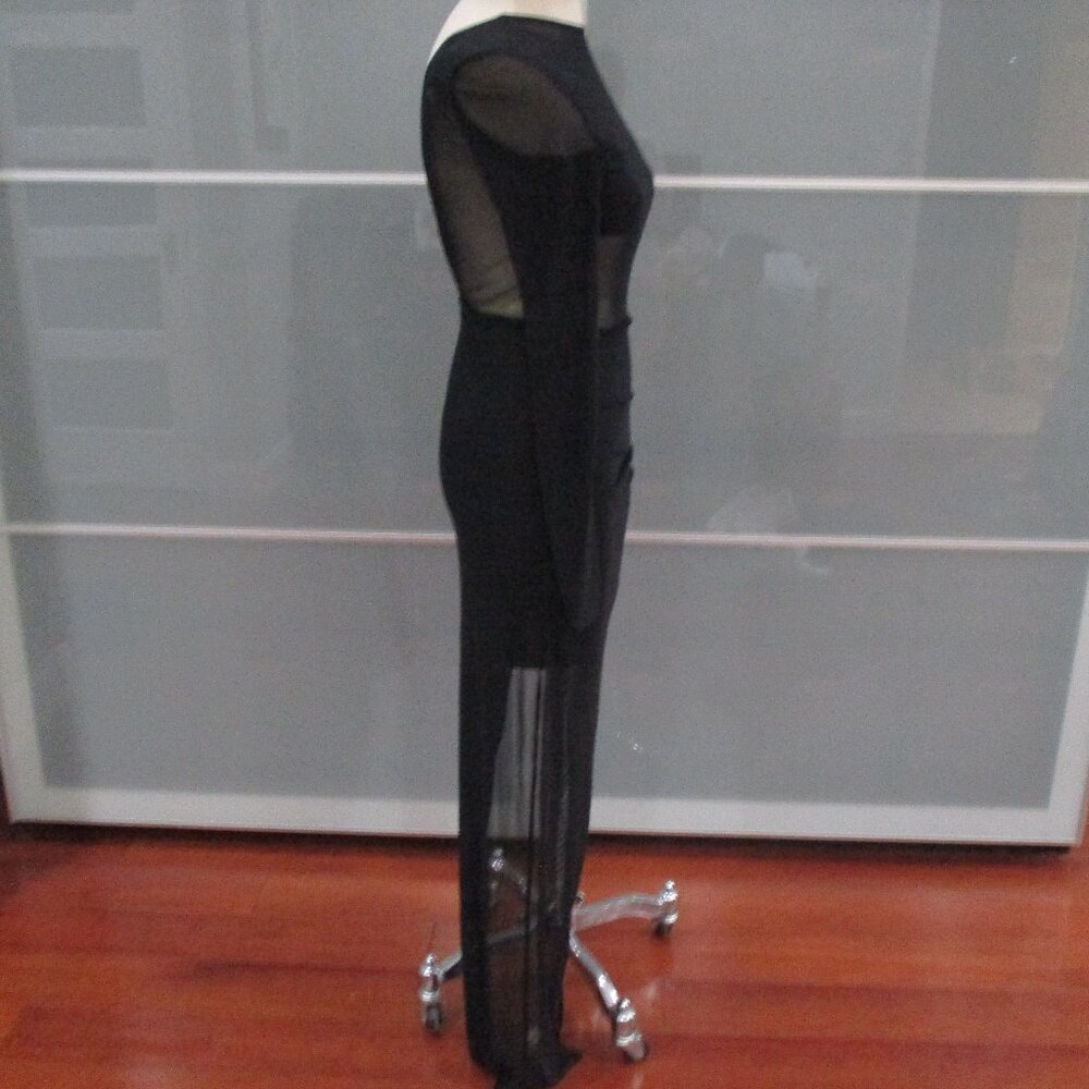 Lulus Long Sleeve Band Top Sheer Plunging Back Asymmetrical Hem - Picture 9 of 10